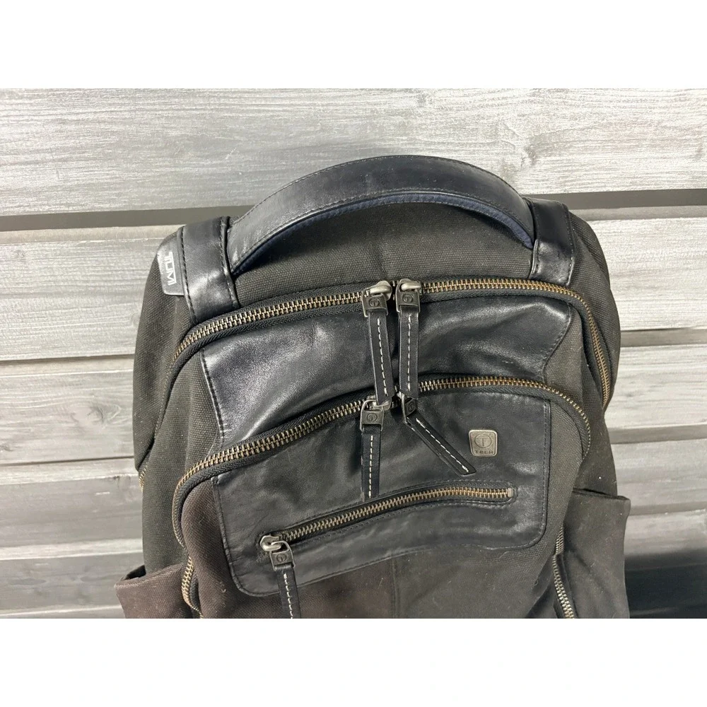 Tumi T-Tech Black Canvas Leather Trim Backpack Laptop Bag Travel Rucksack